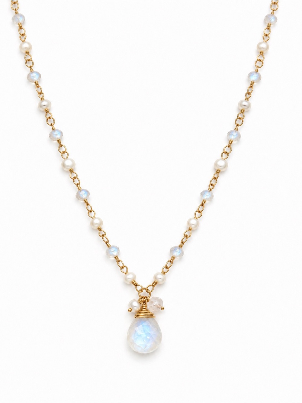 Sandy Pearl & Moonstone Drop Necklace